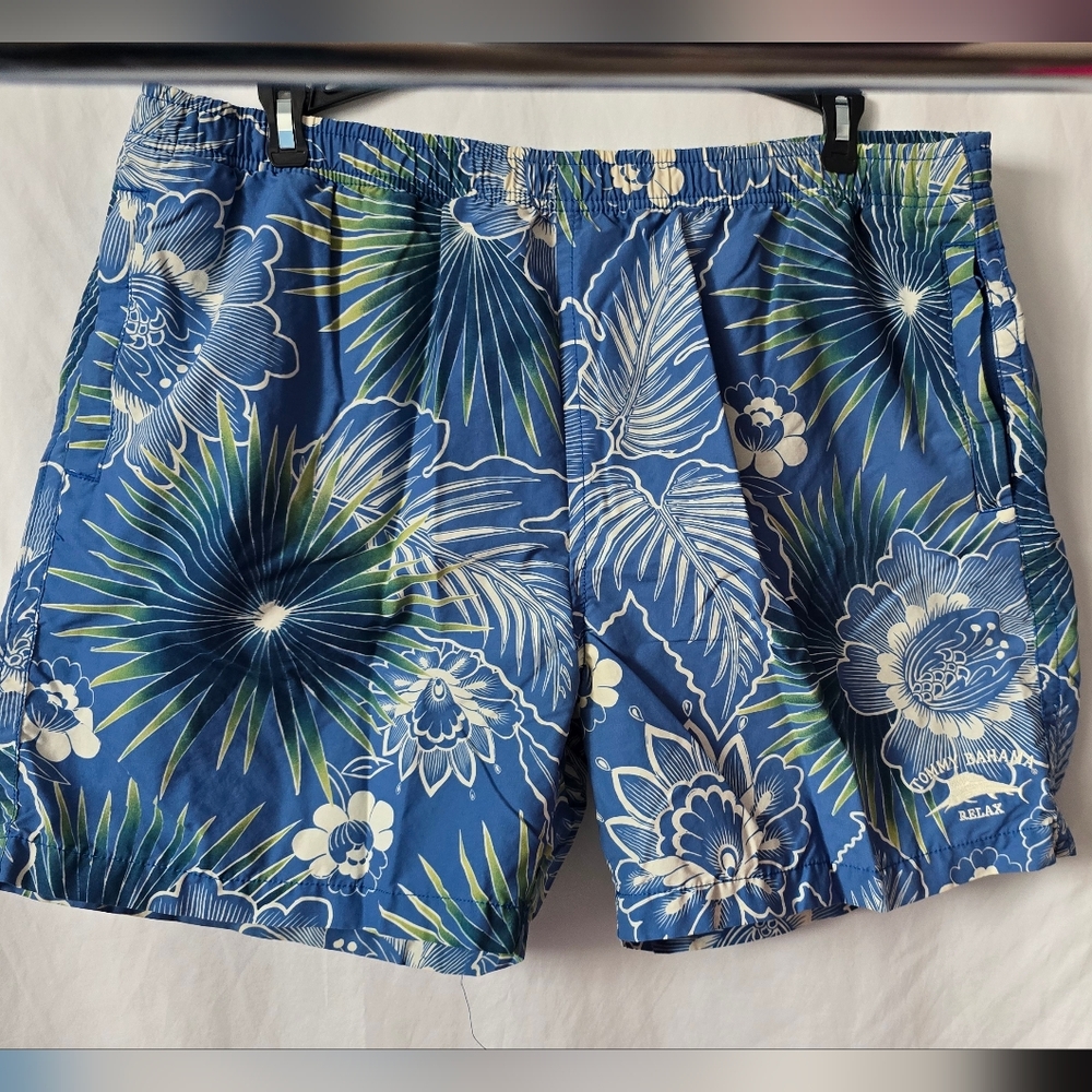 Tommy Bahama Men's Blue Tropical Floral Lined Swim Trunks Shorts XL